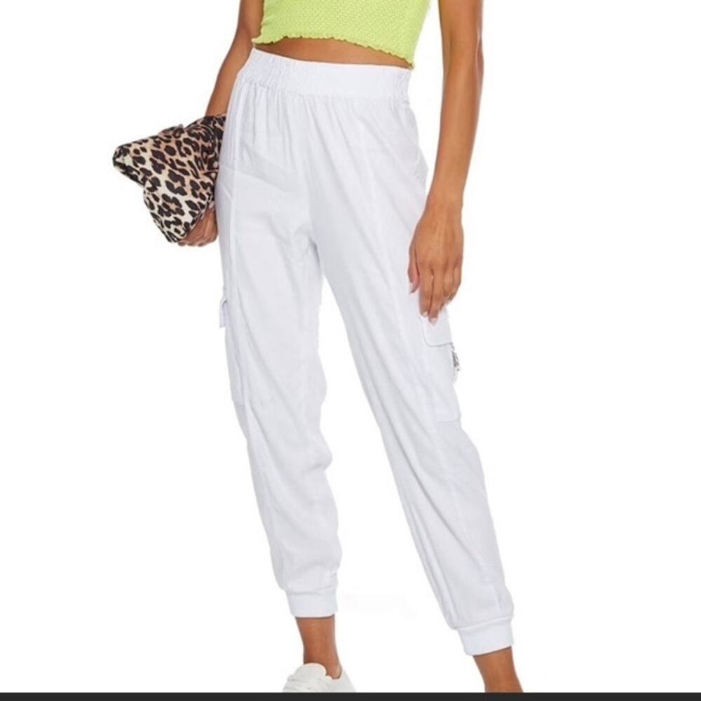 Alice + Olivia Cargo Buckle Joggers White Size Medium Linen Blend